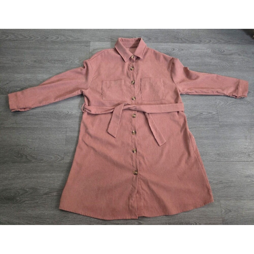 Shien Pink - Salmon Cord Shirt Dress / Jacket Size M Belted